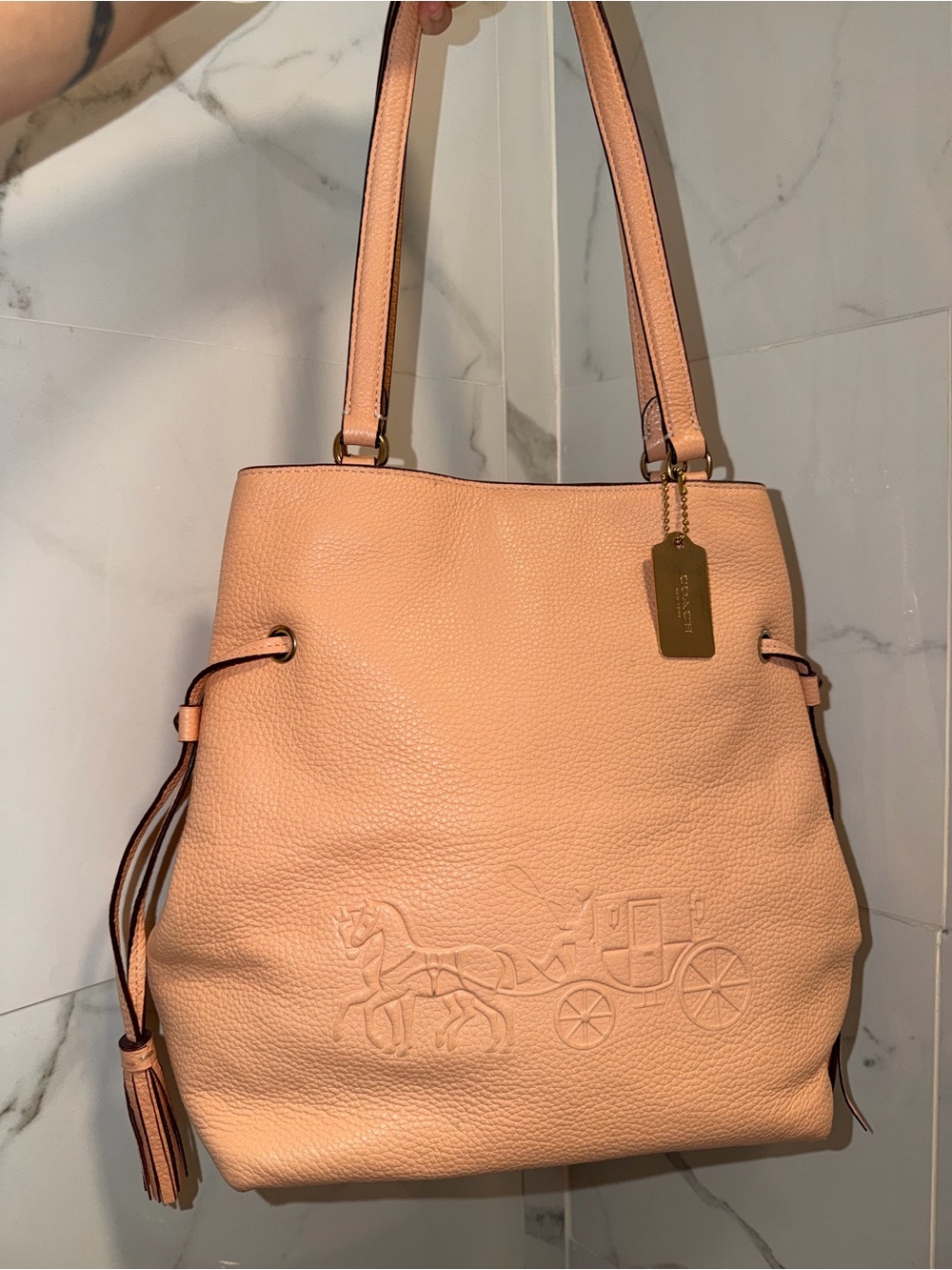 Coach Pebbled Leather Tote in Peachy Apricot